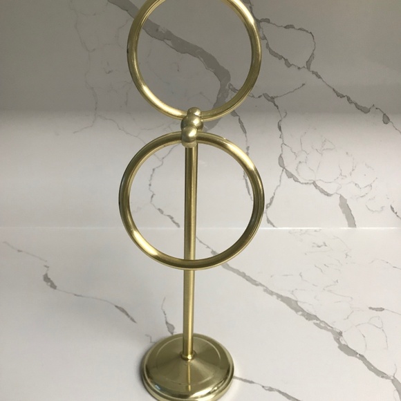 Retro Brass / Gold tone Metal Bathroom Hand Towel Counter Vanity Stand Hanger - Picture 9 of 10